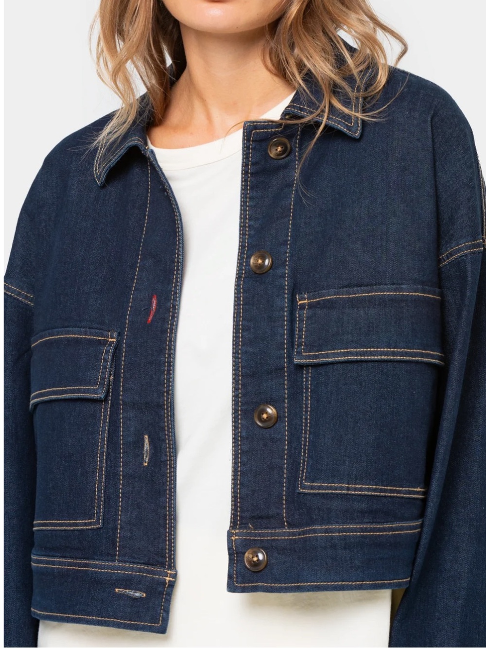 Peace Love World Authentic Cropped Jean Jacket Size 2X NWT Button Blue DarkDenim